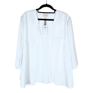 Chicos Womens Jacket Blazer Large 2 White Lightweight Open Front Work Classic